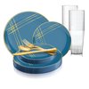 Smarty Had A Party Blue with Gold Brushstroke Round Disposable Plastic Wedding Value Set, 360PK 910BLGVS60